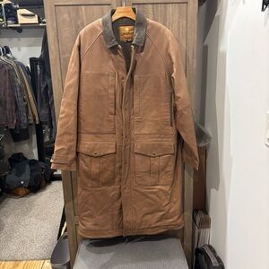 THE TERRITORY AHEAD Men's Large Brown Long Leather Coat Sherpa lined